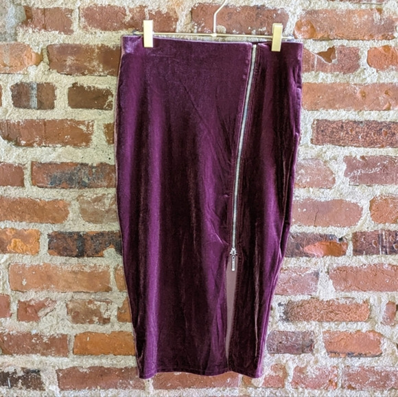 Guess‎ Small Pinkish Purple Zipper Side Slit Velvet Pencil Skirt - Picture 1 of 11